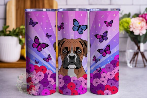 Boxer Dog Butterflies 20oz Tumbler Wrap