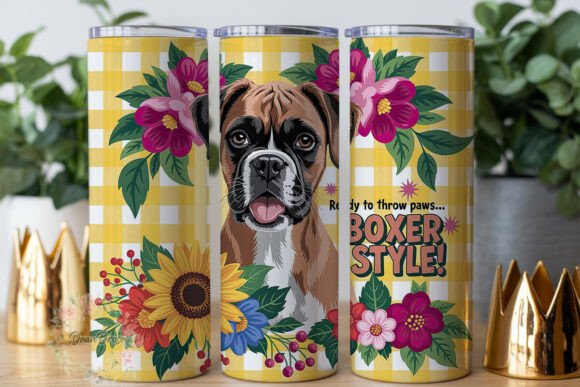 Cheerful Boxer Dog Floral 20oz Tumbler