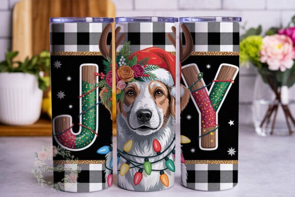 Christmas Dog Antlers Floral 20oz Wrap