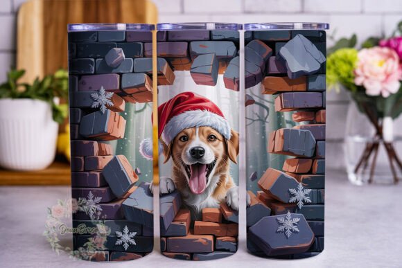 Christmas Dog Brick Wall Tumbler Wrap