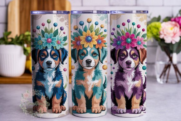 Colorful Flower Crown Dog 20oz Tumbler W