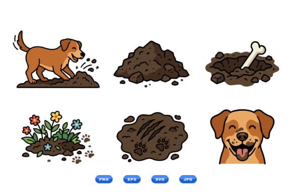 Cute Dog Digging Clipart Set