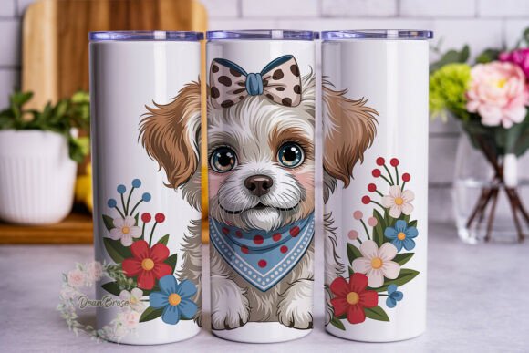 Cute Dog Floral 20oz Tumbler Wrap
