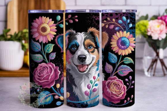Cute Dog Floral Pop 20oz Tumbler Wrap