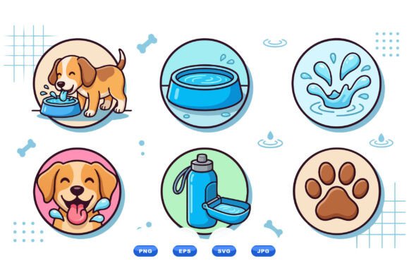 Cute Dog Water Bowl Icons