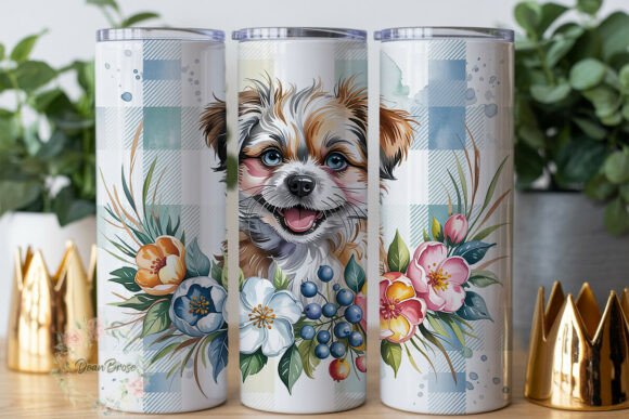 Cute Fluffy Dog Floral 20oz Tumbler Wrap