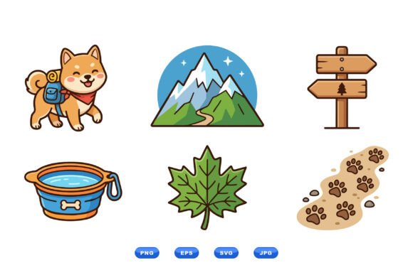 Cute Hiking Dog Clipart Pack