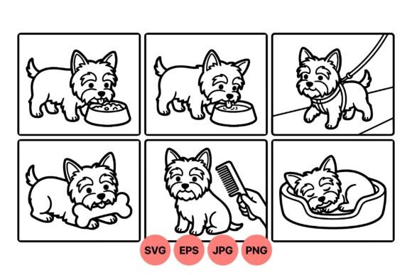 Cute Yorkie Dog Activities Clipart