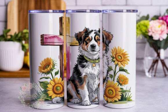 Dog Sunflower Cross 20oz Tumbler Wrap
