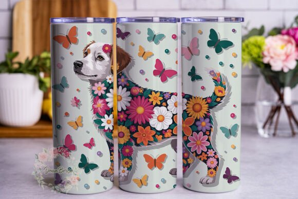 Floral Dog Butterflies 20oz Tumbler Wr