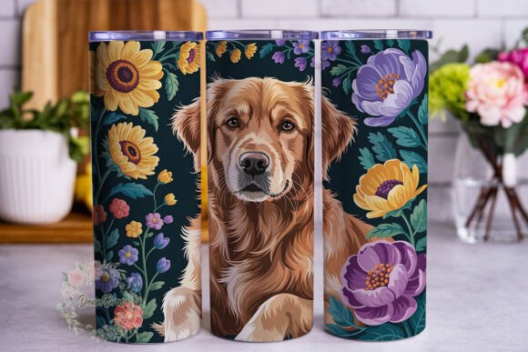Golden Dog Floral 20oz Tumbler Wrap