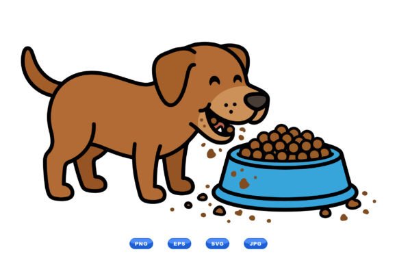 Happy Dog Eating Food Clipart