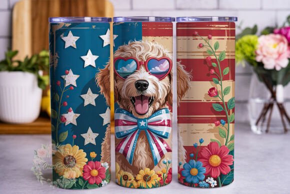 Patriotic Dog Sunflower 20oz Tumbler Wra