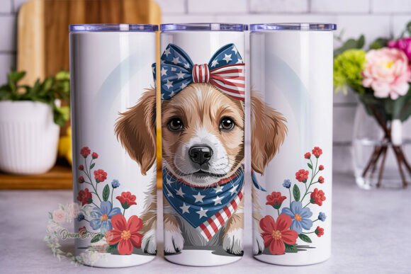 Patriotic Puppy Dog 20oz Tumbler Wrap