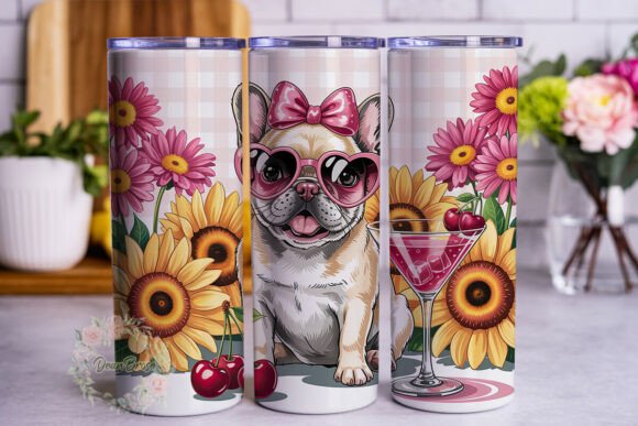 Pink Bow Dog Summer 20oz Tumbler Wrap