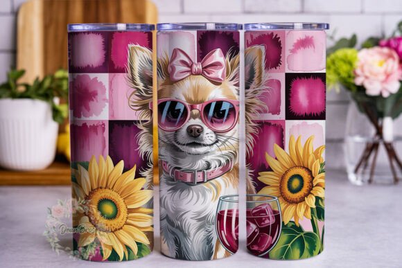 Pink Chic Dog Sunflower 20oz Tumbler Wra