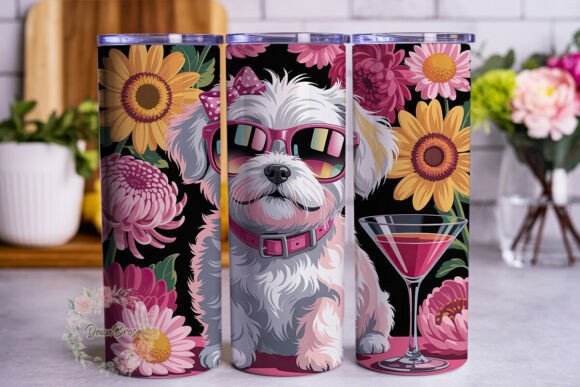 Pink Floral Dog 20oz Tumbler Wrap