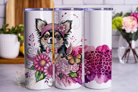 Pink Leopard Dog Floral 20oz Tumbler Wra