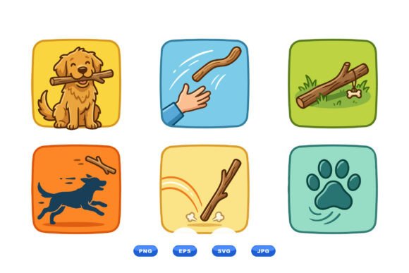 Playful Dog Stick Clipart Art