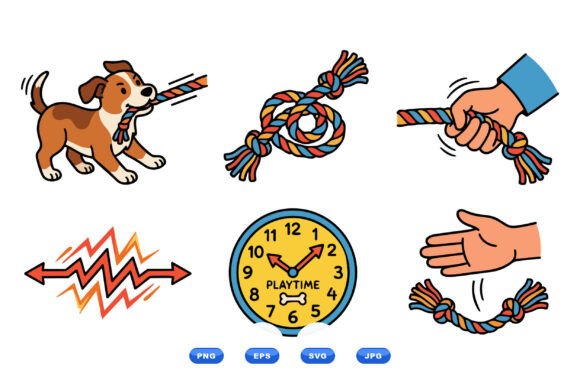 Playful Dog Tug Clipart Set