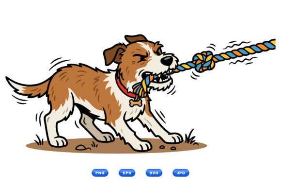Playful Dog Tug Vector Clipart