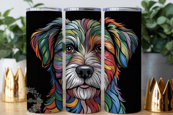 Stained Glass Dog Face Tumbler Wrap PNG