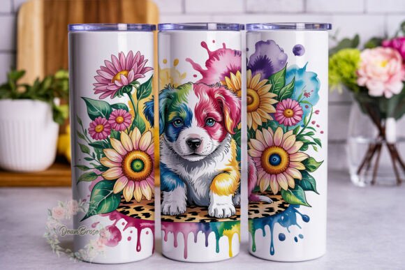 Tie-Dye Dog Sunflower 20oz Tumbler Wrap