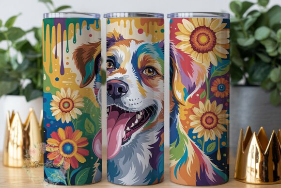 Vibrant Dog Floral Art 20oz Tumbler Wrap
