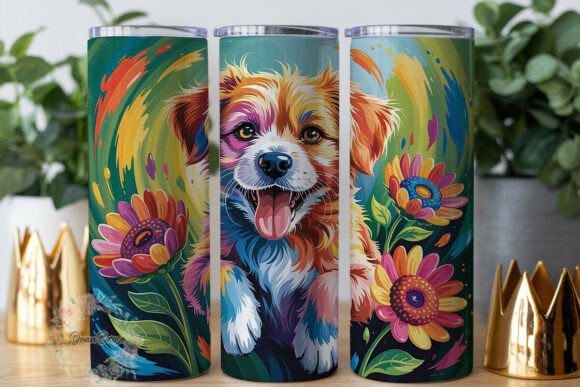 Vibrant Happy Dog Tumbler Wrap PNG